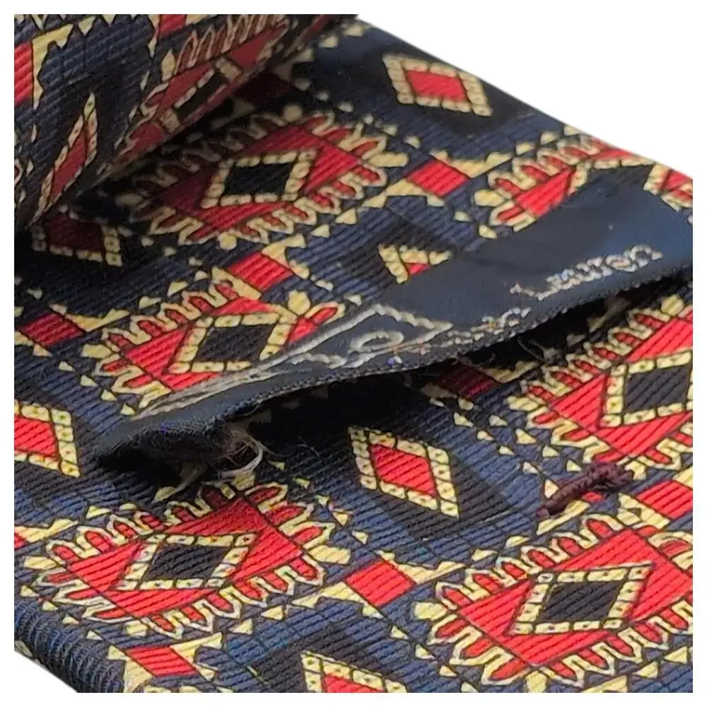 Polo Ralph Lauren Tie 100% Silk Red Blue Cream Rectangles Diamonds 90s 58.5